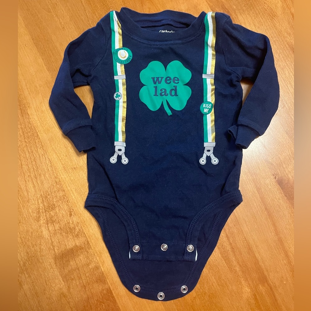 Carter's Navy and Green Wee Lad Long Sleeve Onsie